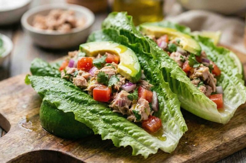 Tacos de Lechuga con Atún a la Mexicana