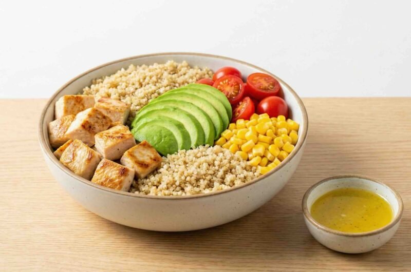 Bowl de Pollo al Limón con Quinua y Vegetales Arcoíris